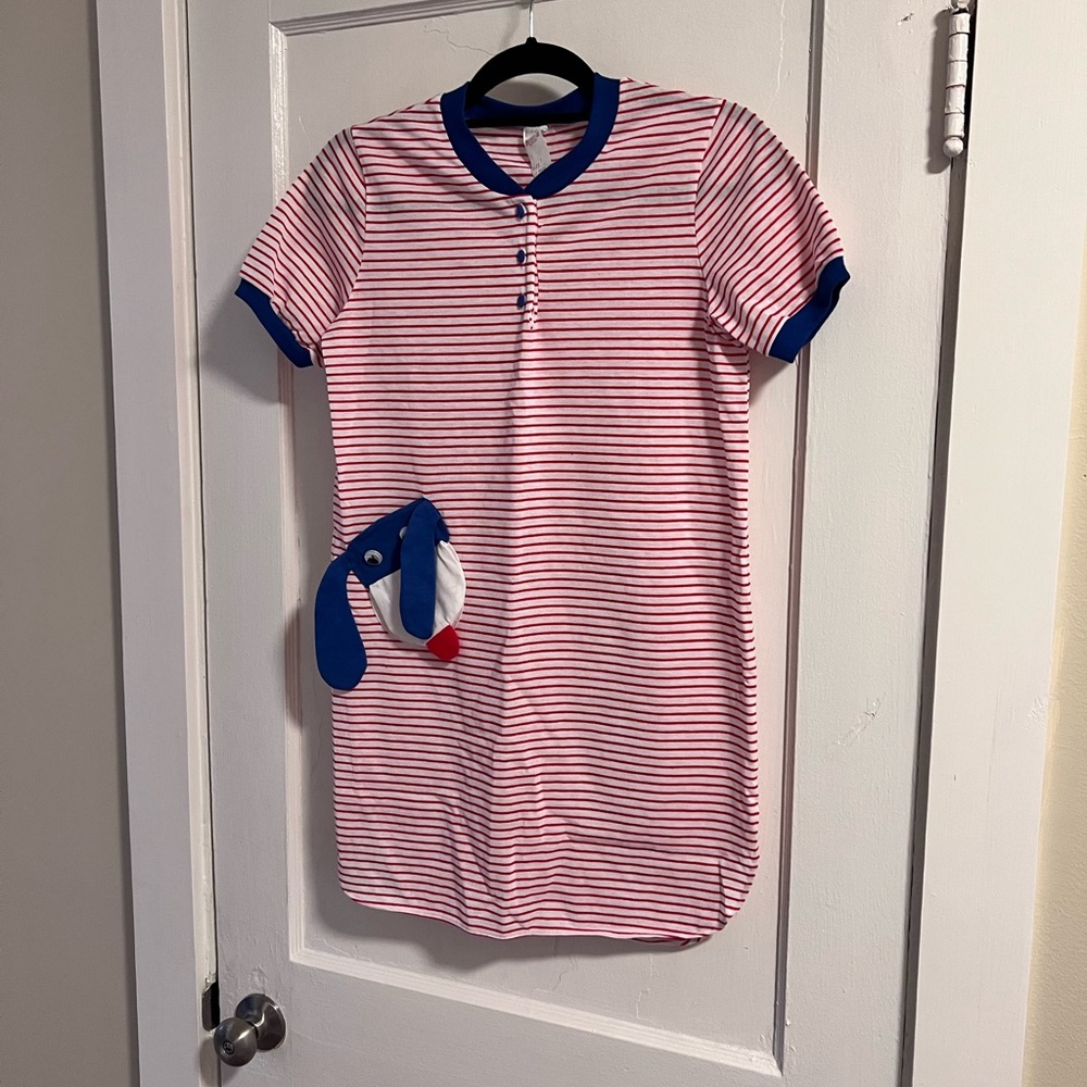 Vintage 70s Red White Striped Nightgown Unique Size 7 Girls